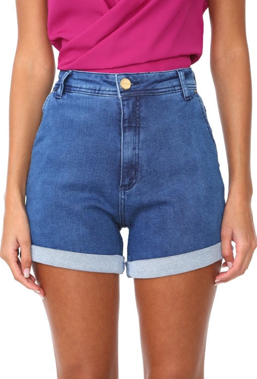 Calções de ganga com bainha dobrada