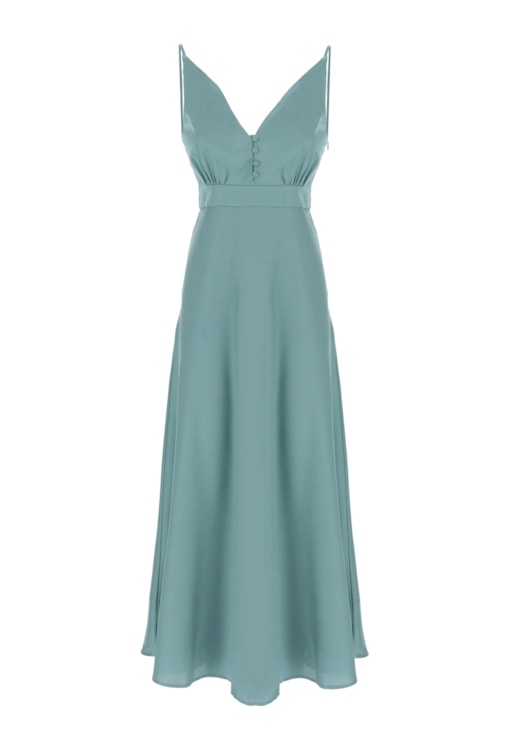 Vestido decote em V acetinado