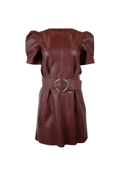 Vestido Curto Efeito Pele Com Cinto