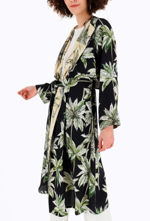 Trench Coat Estampa Tropical com Cinto