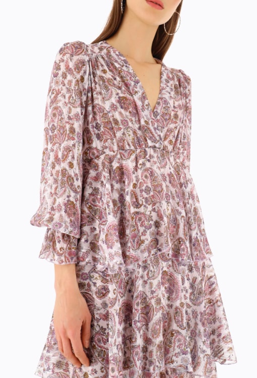 Vestido Cruzado com Folhos e Manga Abalonada