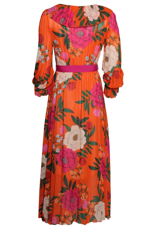 Vestido comprido floral com cinto