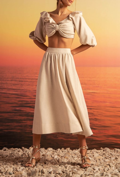 Saia midi fluida linho