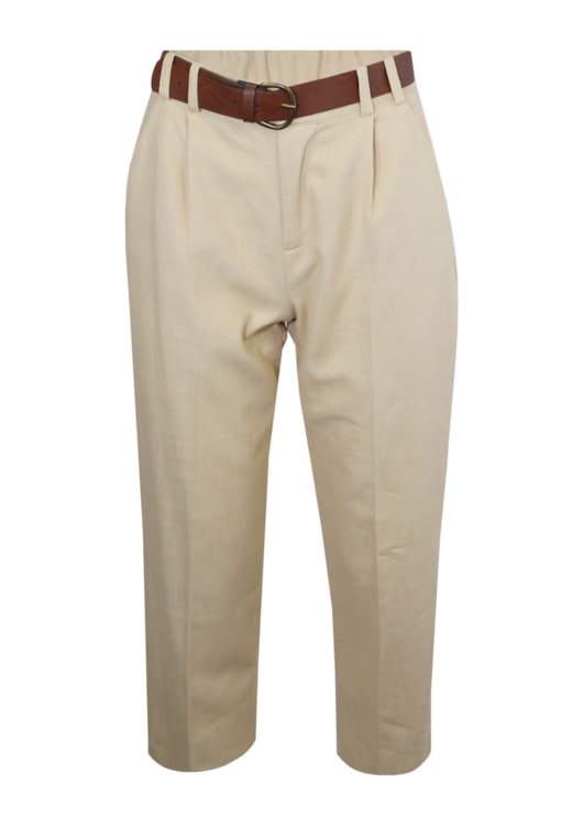 Calças com pregas e cinto