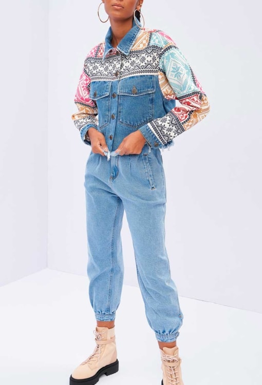 Casaco de ganga estampado