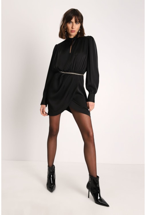 Vestido Acetinado Drapeado com Cinto