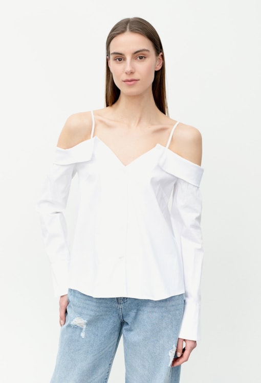 Camisa com gola bardot