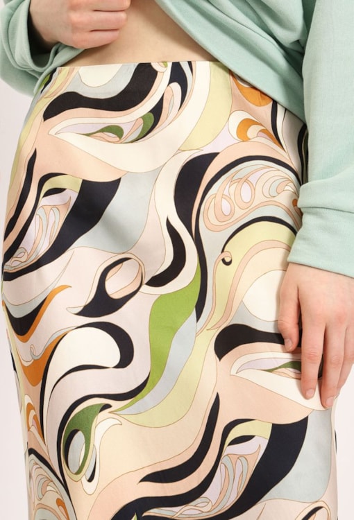 Saia Midi Estampada com Efeito Acetinado